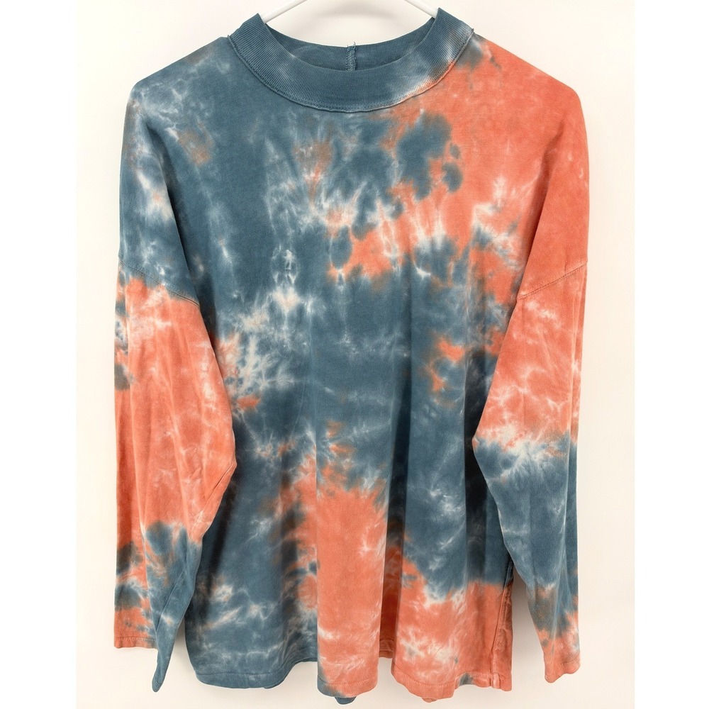 We The Free Be Free Oversize Tie Dye Shirt XS Blue Orange Indie Artsy Grunge
